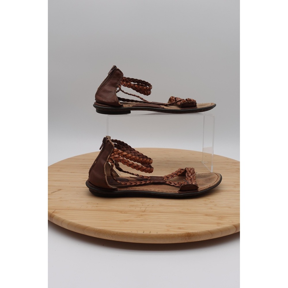 B.o.c Sandals Womens Size 8 39 Brown Leather Braided Gladiator Ankle Flat Shoes